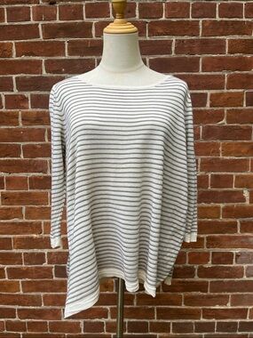 Cruciani Cream & Gray Striped Knit Top Silk Linen Blend